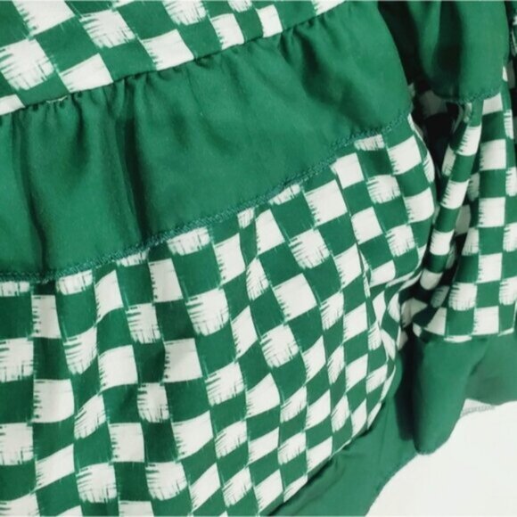 Green/White Checkmate Checkered Maxi Pleated Dress - Picture 13 of 16